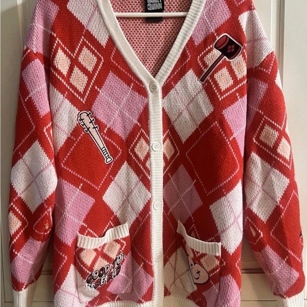 Red and Pink Argyle Sweater